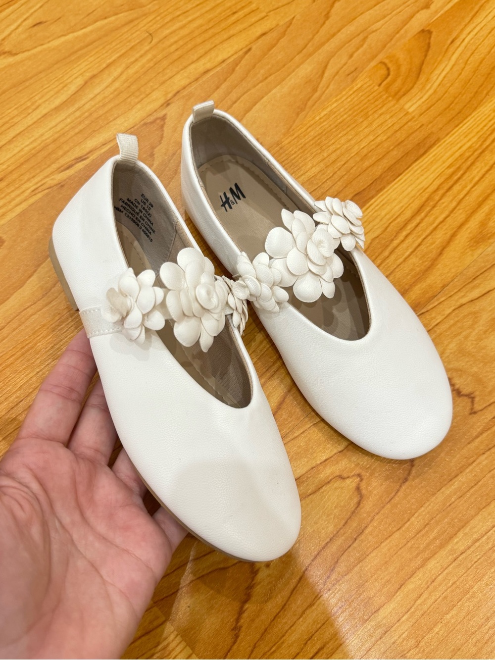 H&M White Floral Strap Mary Jane Flats